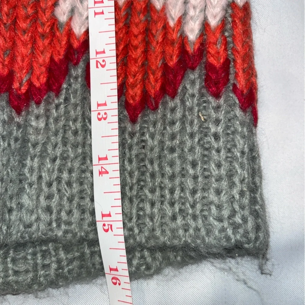 Saks 5th Ave 5|48 Mohair Wool Blend Scarf Pullover Tie Neck Grey With Multicolor